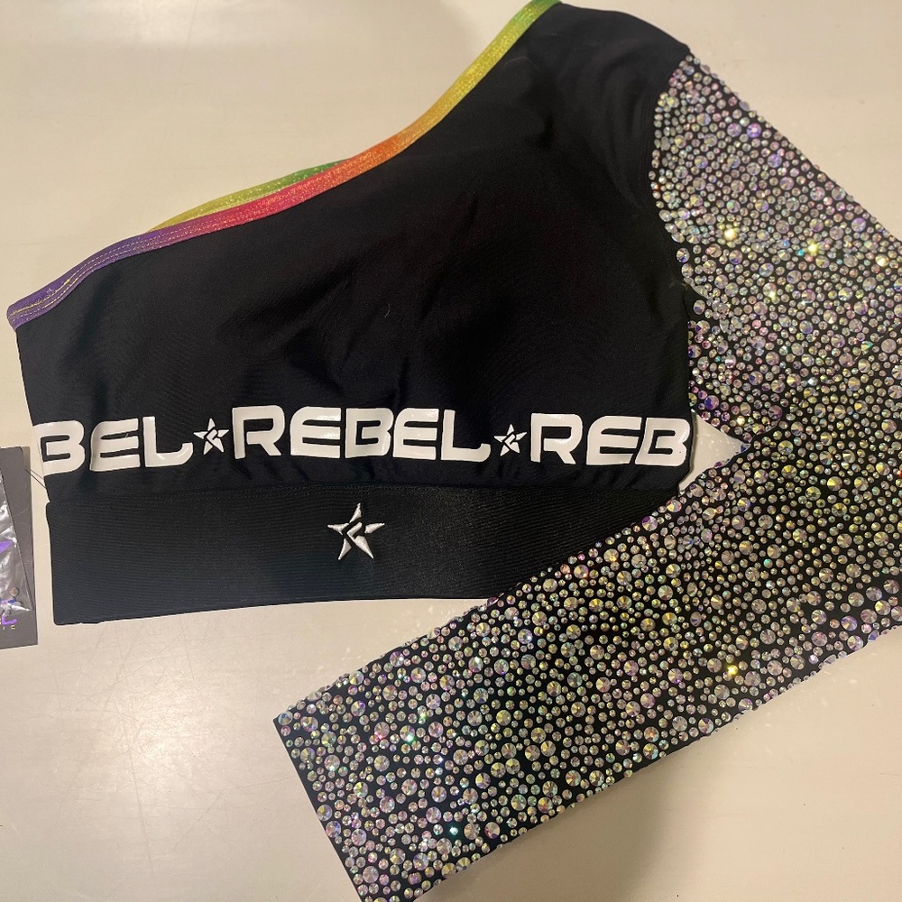 Rebel Athletic One-Shoulder Bedazzled Sports Bra
